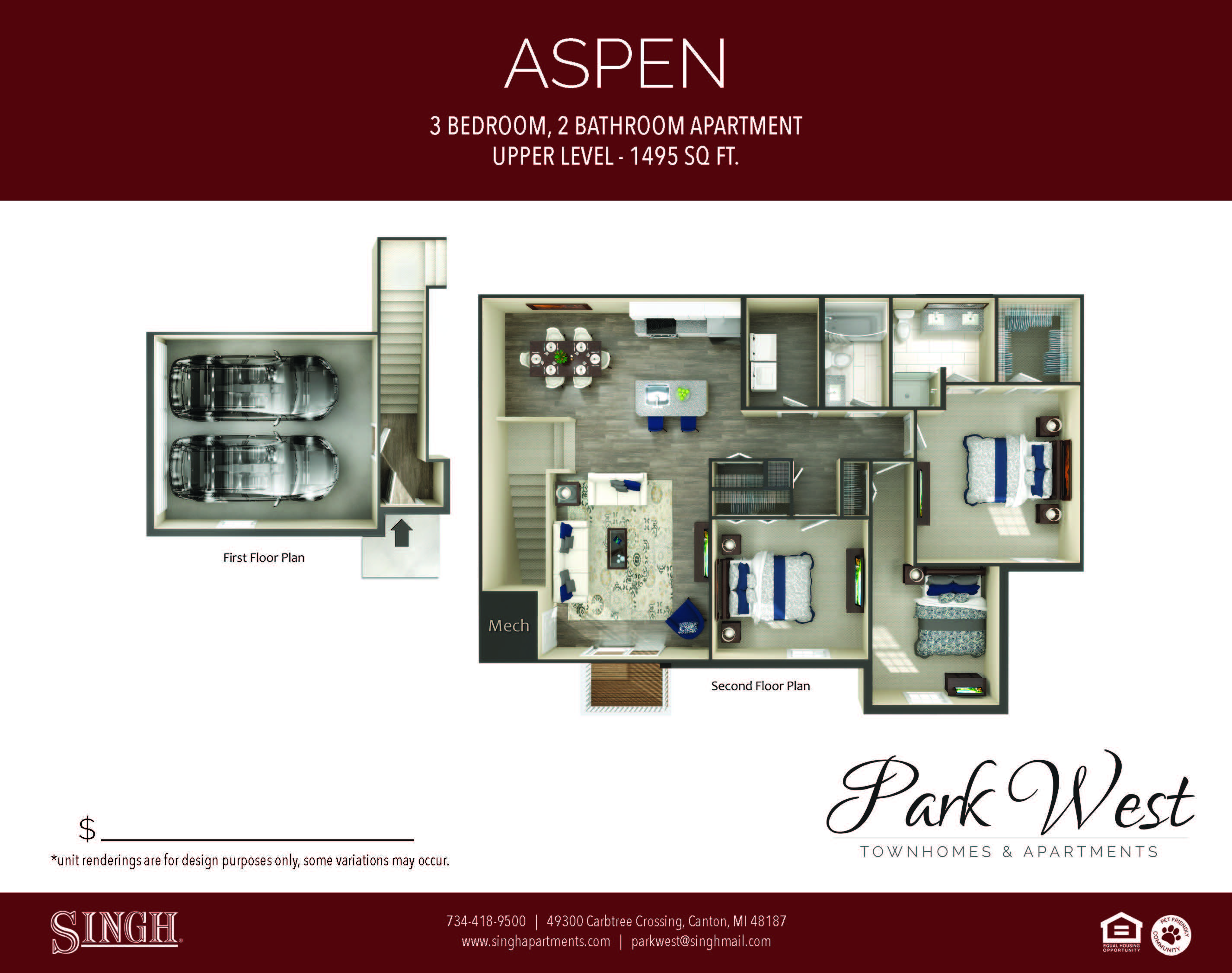 Aspen Floor Plan at Park West, Canton, MI